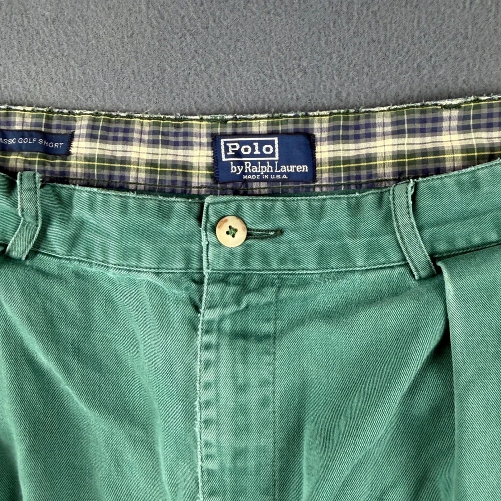 Vintage USA Polo Ralph Lauren Shorts Men's 35 Green Double Pleated Classic Golf